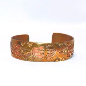 Jefferson Lee Navajo 12K Gold Filled Bracelet Copper Bear Paw and Feathers
